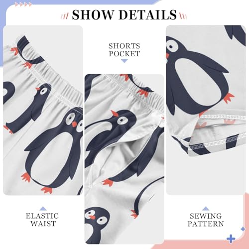 Boys' Pants Cartoon Cute Penguins White Long Bottoms Jogger Pants Elastic Waist Trousers with Pockets S-XL4