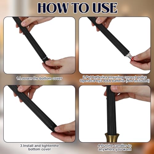Image of Rossesay 24 Pcs Flameless LED Taper Candles Battery Operated Candle 8.5 inch, 9.65 inch, 10.8 inch, 12.8 inch Flameless Candlesticks Flickering for Christmas Church Wedding Indoor Decoration(Roman Column, Black)