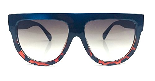 Flat Top Square Aviator Gradient Oversized Frame Women Shadow Sunglasses (Blue Tortoise)