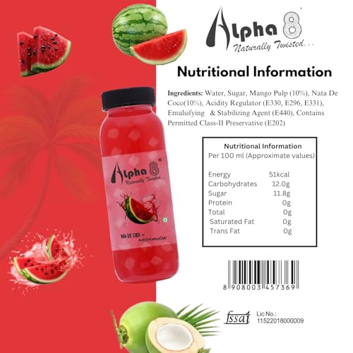 Image of ALPHA 8 Natural Energizer & Immunity Booster, Healthy Juice, Real Natural Taste Watermelon Pack of 24 4800 ml
