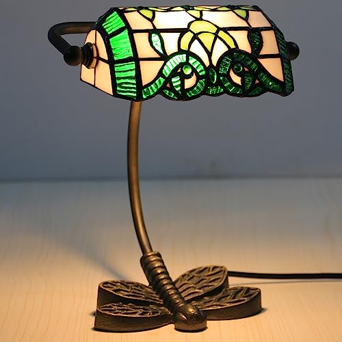 Lampe de Bureau Tiffany Verte en Verre Coloré et Cristal