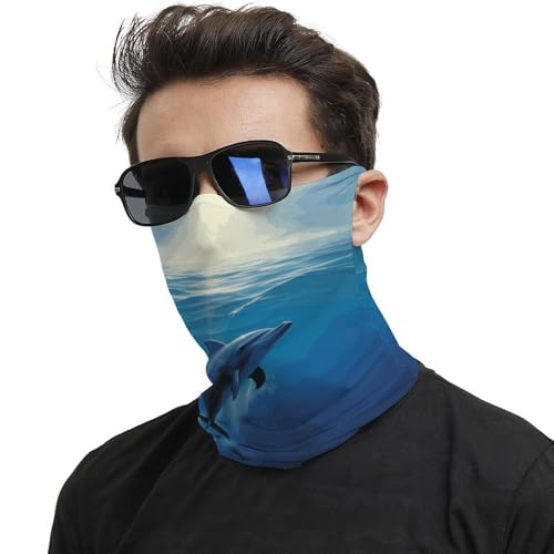 Neck Gaiter Dolphin in The Ocean Face Mask for Travel Face Cover Scarf for Men Women Elastic Headbands Wind-proof Bandana for Skiing Fishing Hiking Cycling2