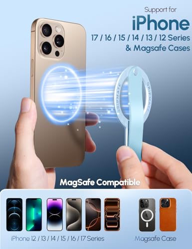 Image of GripMate for MagSafe Phone Grip for iPhone - Magnetic Phone Ring Holder Detachable for iPhone 17 - Comfortable Finger Phone Ring Grip for Apple 16 /15 /14 /13 /12, Blue
