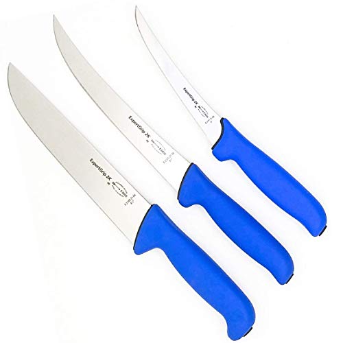 F. DICK Expertgrip 3-Piece Butcher Knife Set - Butcher Knife, Breaking Knife And Boning Knife - German Made Knives - Blue Soft Grip Handles - Stainless Steel Blades