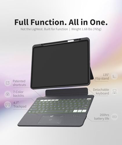 Image of EIP Magnetix Keyboard for iPad Air 13 in M4 /M3 /M2 | Magnetic Detachable Cover with Precision Trackpad, 7-Color Backlit Keys, Slim Protective Smart Folio, Auto Sleep /Wake Support
