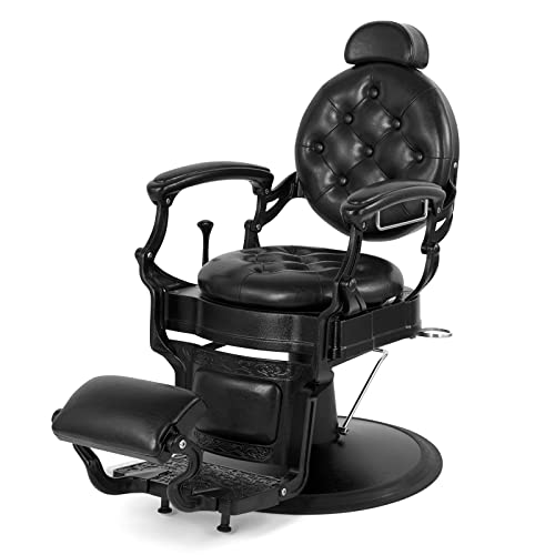 Artist hand Retro Barber Chair Heavy Duty Barber Chairs Vintage Salon Chair Hydraulic Recline Chair Rounded Cushioning Beauty Spa Styling Equipment(Black)