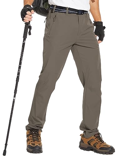 Noukow Men's Outdoor Hiking Pants, Quick Dry Lightweight Waterproof Work Pants For Men, Stretch Joggers Golf Travel Pants With 6 Zip Pockets And Belt Khaki #TOP5