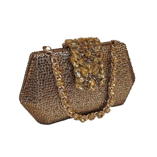 HKYBCF Bolsos de pedrería Bolso de mano for mujer con diamantes imitación y cadena larga for fiesta, bolso noche(Gold)