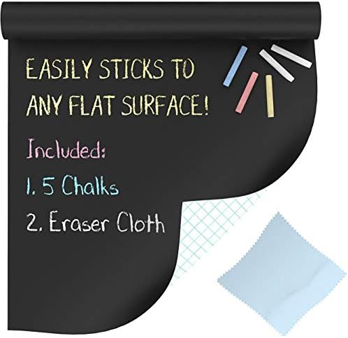 Chalkboard Wall Sticker Decal Roll (Extra Large - 6' x 18") - 5 Chalk & Eraser Cloth Included - Blackboard Paint Alternative - Adhesive Board Peel Stick Vinyl Wallpaper Contact Paper
