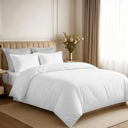 Pizuna 100% Cotton King Size Duvet Cover Sets White, 400 Thread Count Long Staple Cotton King Duvet Cover 230x220cm, Sateen Weave Quilt Cover with Button Closure (Kingsize Duvet Cover Sets)