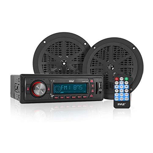 Pyle PLMRKT12BK In-Dash Marine AM/FM PLL Tuning Radio with USB/SD/MMC Reader, Black