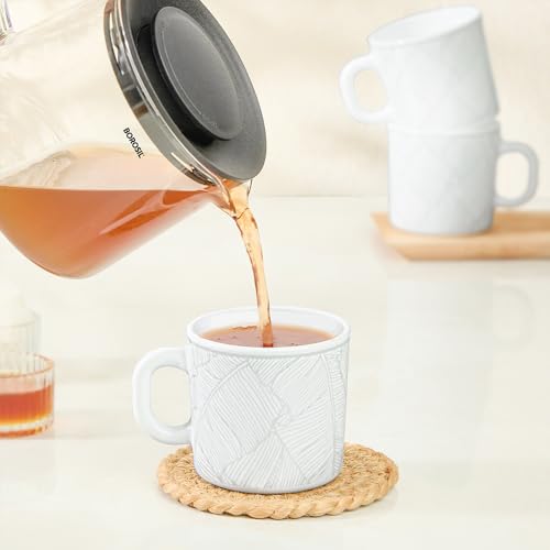 Image of Larah by BOROSIL 180ml x 6pc Opalware Ivy Tea /Coffee Mug Set, Microwave & Dishwasher Safe Embossed Design Crockery Set Ideal for Daily Use & Gifting