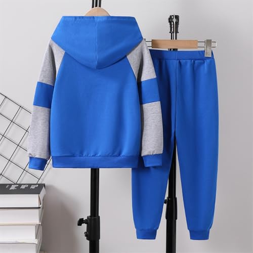 Image of 5-11Y Boys Clothes Long Sleeve Hooded Pullover Colorblock Sweatshirt + Pants 2pcs Fall Winter Outfit Set