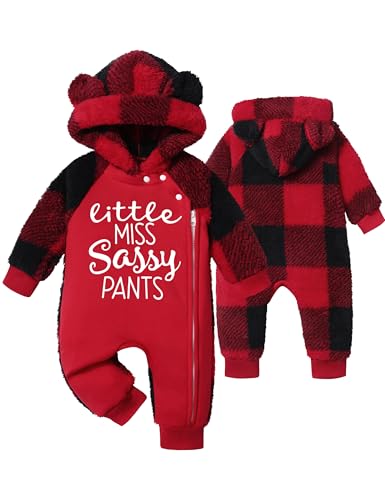 Image of ADIFUN Baby Girl Onesie Snowsuit Bear Outfit Winter Leopard Print Fleece Hoodie Romper Zip Closure Clothes Set