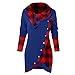 serliy😛Mode Frauen Pullover Freizeit Seitliche Tasten Plaid Patchwork O Kragen Asymmetrie Lange Tunika Damen T Shirt Tops Bluse Plus Size Langarm Plaid Kapuzenpullover Sweatshirt Rollkragen