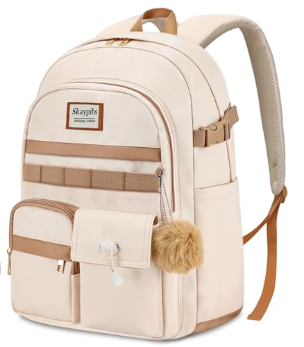 17.3 inch laptop backpack for women, Girls Backpack for School, Cute backpack for girls teens, School bookbag for Girls Teens college Students,school bag mochilas escolares para niñas, Bookbag Beige