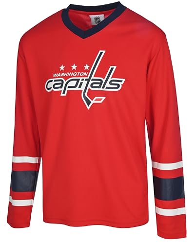 NHL Kids Youth 4-20 Official Power Play Long Sleeve Team Jersey (US, Numeric, 10, 12, Washington Capitals - Red, Washington Capitals)