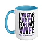 Alzheimer's Dementia Awareness Support Wife I Wear Purple Ceramic Mug, Blue/White, 15oz