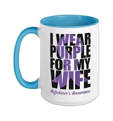 Alzheimer's Dementia Awareness Support Wife I Wear Purple Ceramic Mug, Blue/White, 15oz