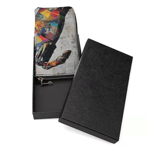 Horse Collage Newspaper Graffiti PU Leather Clutch Long Bifold Wallet, Coin Purse Credit Pass Case, Durable Card-Holder Money Storage for Women Men3