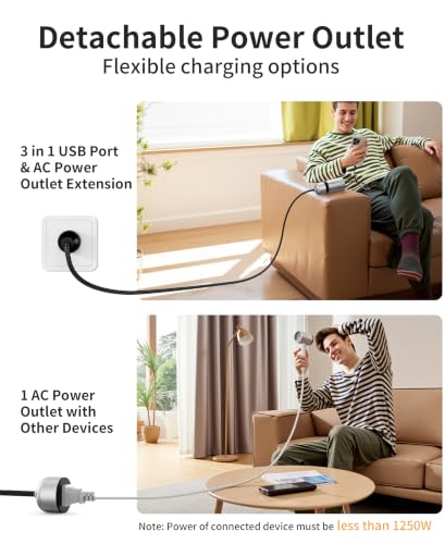 Mukiya 3-Port GaN Wall Charger Block with 2 67W USB-C & 1 60W USB-A Ports, Detachable Outlet with 5ft Nylon Extension Cord, Fast Charging for iPhone, Samsung, Tablet, iPad, MacBook, Android, Laptop - image 6