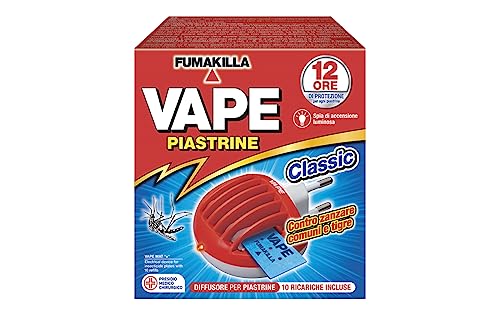 Vape, Elettroemanatore Spina Classic + 10 Piastrine, Protegge dalle Zanzare Comuni e Tigre, Ambienti Chiusi e Luoghi all'Aperto, 12 Ore di protezione