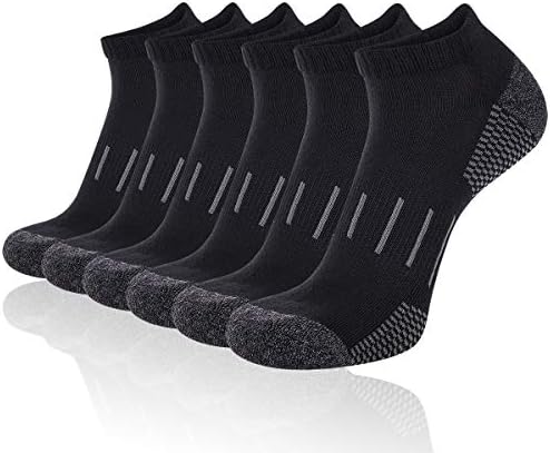 Heatuff Mens Athletic Ankle Socks Moisture Wicking Cushion Running Low Cut Sock 6 Pack (A-Black 6 Pairs)