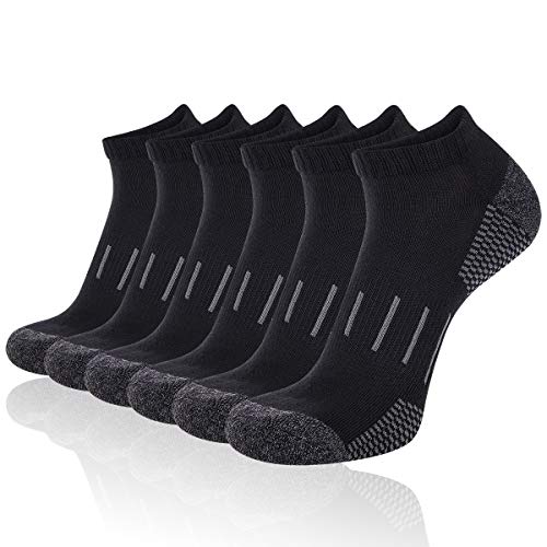 Heatuff Mens Athletic Ankle Socks Moisture Wicking Cushion Running Low Cut Sock 6 Pack (A-Black 6 Pairs)
