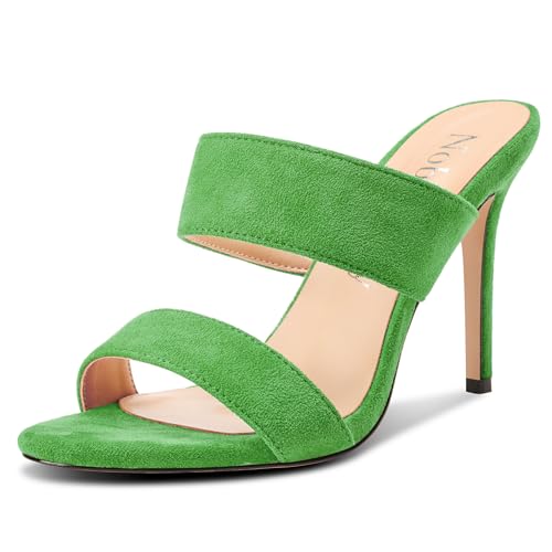 Image of NobleOnly Womens Round Open Toe Heeled Sandals Two Strap Stiletto High Heel Sandals Backless Dress Slip-on Mules Sandals 3.9 Inches Heels