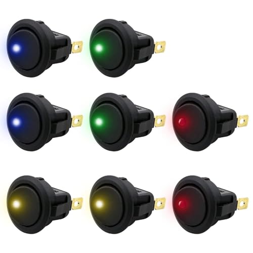 Interruptor Basculante Redondo de Palanca 12V 20A DC 3 Pines con LED 8 Unidades ON/OFF Posiciones