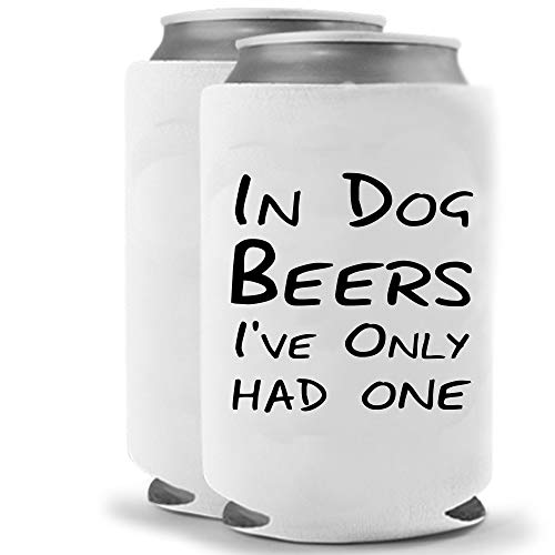 In Dog Beers I've Had One | Funny Novelty Can Cooler Coolie Huggie - Set Of Two (2) | Beer Beverage Holder - Beer Gifts Home - Quality Neoprene No Fade Can Cooler #TOP1