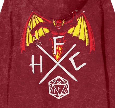 Bioworld Stranger Things Hellfire Club Men's Red Mineral Wash Long Sleeve Hooded Sweatshirt