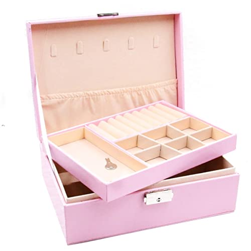 Caixa Porta Jóias Organizadora Funcional Portátil Segura Material Resistente Design Minimalista Com Muitas Divisórias Em Tecido Sintético E Veludo Proteção Seus Acessórios Chave PREMIUM SYANG (ROSA)