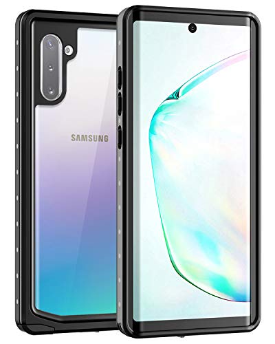 Lamcase Compatible Galaxy Note 10 Waterproof Case Built-in Screen Protector with Fingerprint ID IP68 Sealed Protective Dust/Snow/Shock Proof Cover Case for Samsung Galaxy Note 10, Black/Clear