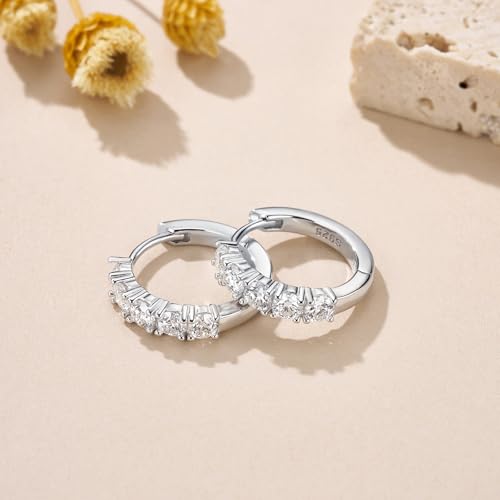 Moissanite Hoop Earrings for Women, D Color VVS1 Clarity Huggie Hoops Hypoallergenic Sterling Silver with 18K White/Yellow Gold Plated2