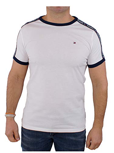 Tommy Hilfiger Hombre Camiseta Manga Corta Cuello Redondo, Blanco (White), M