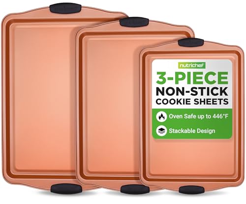 NutriChef 3 Piece Cookie Sheets for Baking - PFOA,...