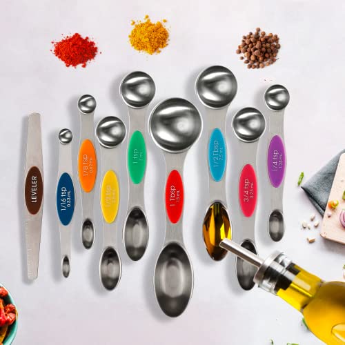 Maypes Magnetic Measuring Spoons Stainless Steel Measuring Cups For Dry And Liquid Ingredients Dual Sided Stackable Teaspoons Precise Measurement Metal Kitchen Cooking And Baking Supplies Set Of 9 #TOP3