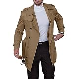 Aoysky Mens Trench Coat Slim Fit Notched Lapel Double Breasted Windbreaker Fall Lightweight Long Jac