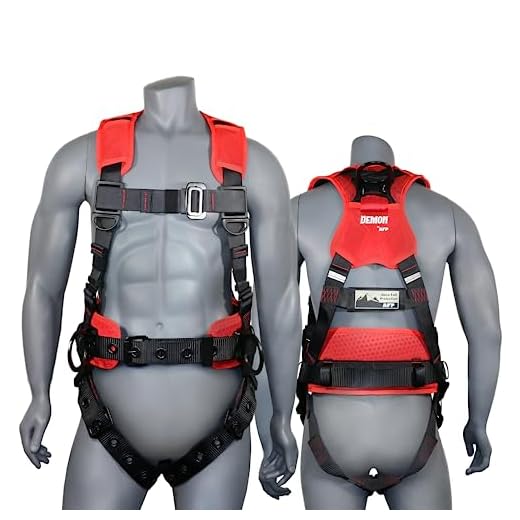 AFP Red Demon Fall Protection Ergonomic Comfort Safety Harness, Soft Pressure-Relieving Perforated Breathable Padded Foam Shoulder, Legs & Back, 3 D-Rings, Tongue Buckle, Mating Buckle (OSHA/ANSI PPE)
