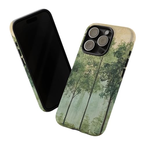 Art mural ligne d'arbre verte coque rigide mate pour iPhone 15 Pro