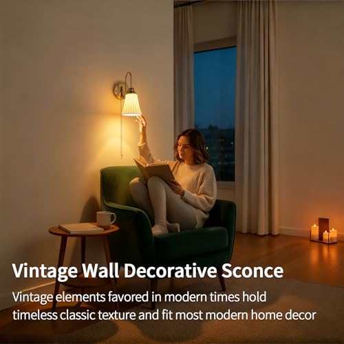 Image of Hardwired Wall Sconces Wall Lighting Set of 2, Modern Ceramic Gold Wall Sconce Light with Pull Chain Switch, Indoor Bedside Wall Lamp Light Fixture for Living Room Bedroom Kitchen Home Office Hallway