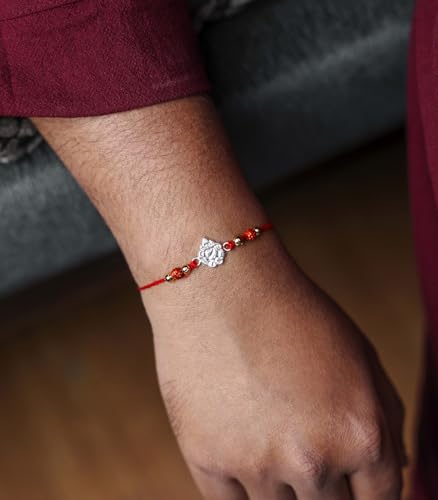 Image of Gargi by P.N. Gadgil and Sons 925 Silver Ganesha Rakhi | Gifts for Men and Boys | Rakshabandhan Rakhi for Brother | Rakhi for Boys & Men With Certificate of Authenticity