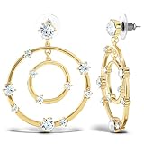 Jessica Simpson Womens Orbital Crystal Drop Earrings - Gold-Tone Double Circle Drop Earrings with Crystal Embellishments