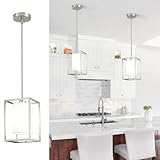 Brushed Nickel Pendant Lights Kitchen Island Set of 2 Industrial Silver Pendant Lighting Over Island Modern Island Lights Hanging Pendant Light Fixture for Kitchen Dining Room Entryway Hallway E26