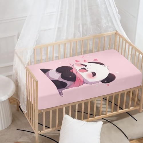Image of Panda Baby Sheets for Standard Crib Pink Nursery Bedding Sets for Girls Soft and Breathable Cribs Cover Fitted Play and Pack Sheets Boys Toddlers Christmas Birthday Gifts