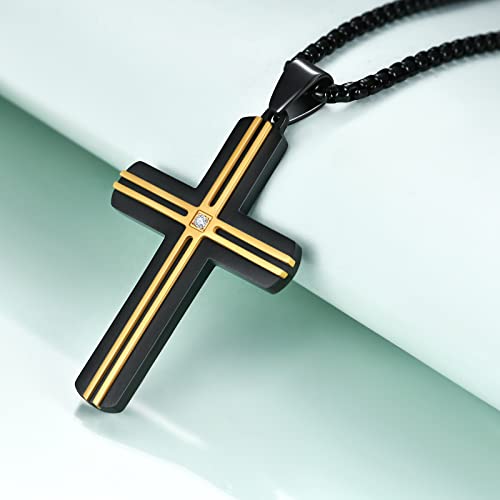 Rnivida Cross Necklace For Men, Stainless Steel Black Cross Necklace, Men's Christian Faith Black Cross Necklace (22" Chain) #TOP2