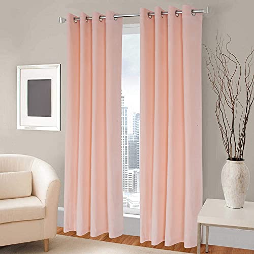 Image of High Sofa Quality Velvet Solid Grommet Room Darkening Eyelet Door Curtains for Living Room, Peach 8 Feet, Set of 2 Pieces