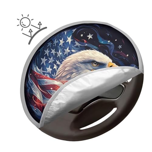 Image of Patriotic Eagle Steering Wheel Sunshade Cover Reflect UV Sun and Heat Car Interior Sunshade Removable Automotive Accessories Universal for Cars Truck SUV Van