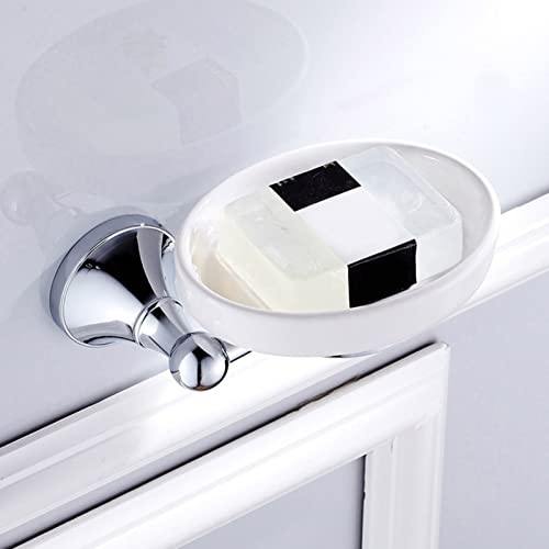 Wall Mounted Soap Dispenser with Dish Holder, Chrome Plated, Brass and Stainless Steel, Modern Round Design, 16.5cm Length - Image 3
